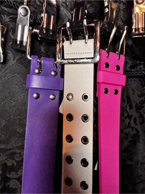 Punk Belt Lot Featuring White Purple & Hot Pink Faux Leather Double Grommet 2XL